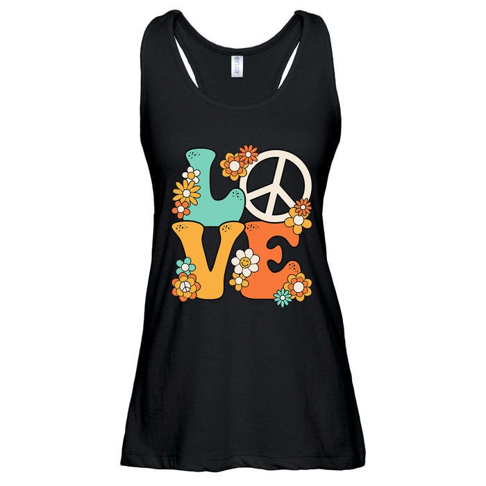 Peace Sign Love 60s 70s Groovy Hippie Theme Party Ladies Essential Flowy Tank