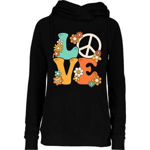 Peace Sign Love 60s 70s Groovy Hippie Theme Party Womens Funnel Neck Pullover Hood