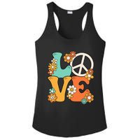 Peace Sign Love 60s 70s Groovy Hippie Theme Party Ladies PosiCharge Competitor Racerback Tank