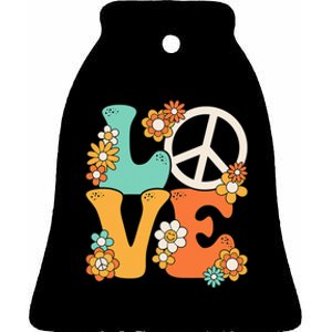 Peace Sign Love 60s 70s Groovy Hippie Theme Party Ceramic Bell Ornament