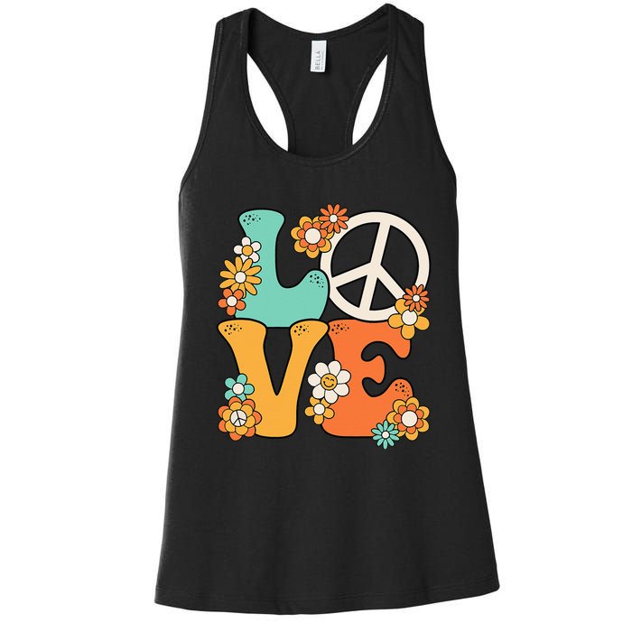 Peace Sign Love 60s 70s Groovy Hippie Theme Party Women's Racerback Tank