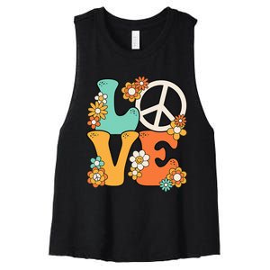 Peace Sign Love 60s 70s Groovy Hippie Theme Party Women's Racerback Cropped Tank