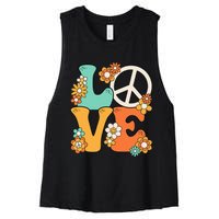 Peace Sign Love 60s 70s Groovy Hippie Theme Party Women's Racerback Cropped Tank