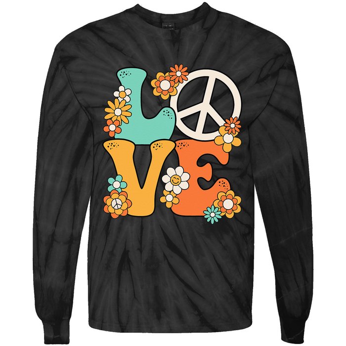 Peace Sign Love 60s 70s Groovy Hippie Theme Party Tie-Dye Long Sleeve Shirt