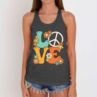 Peace Sign Love 60s 70s Groovy Hippie Theme Party Women's Knotted Racerback Tank