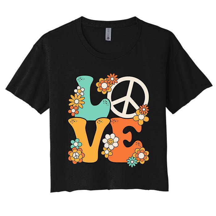 Peace Sign Love 60s 70s Groovy Hippie Theme Party Women's Crop Top Tee