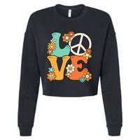 Peace Sign Love 60s 70s Groovy Hippie Theme Party Cropped Pullover Crew