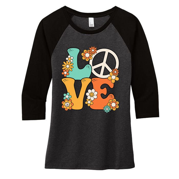 Peace Sign Love 60s 70s Groovy Hippie Theme Party Women's Tri-Blend 3/4-Sleeve Raglan Shirt