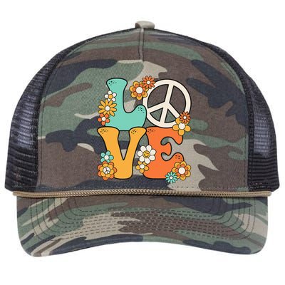 Peace Sign Love 60s 70s Groovy Hippie Theme Party Retro Rope Trucker Hat Cap