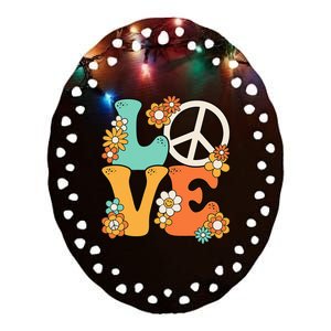 Peace Sign Love 60s 70s Groovy Hippie Theme Party Ceramic Oval Ornament