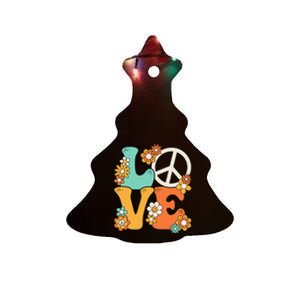 Peace Sign Love 60s 70s Groovy Hippie Theme Party Ceramic Tree Ornament