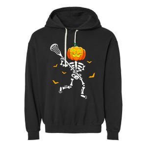 Pumpkin Skeleton Lacrosse Halloween Garment-Dyed Fleece Hoodie