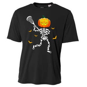 Pumpkin Skeleton Lacrosse Halloween Cooling Performance Crew T-Shirt