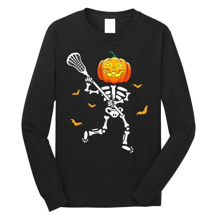 Pumpkin Skeleton Lacrosse Halloween Long Sleeve Shirt