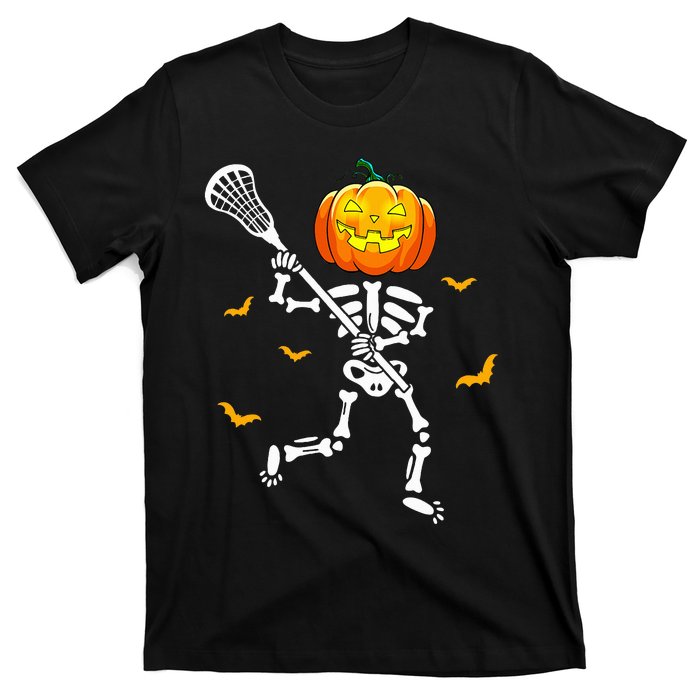 Pumpkin Skeleton Lacrosse Halloween T-Shirt