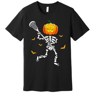 Pumpkin Skeleton Lacrosse Halloween Premium T-Shirt