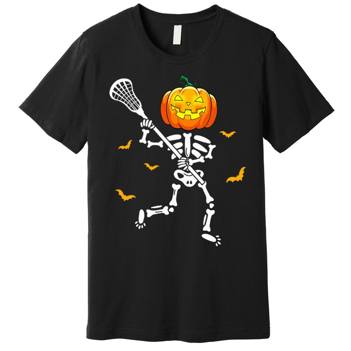 Pumpkin Skeleton Lacrosse Halloween Premium T-Shirt