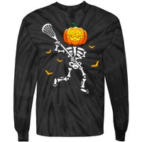 Pumpkin Skeleton Lacrosse Halloween Tie-Dye Long Sleeve Shirt