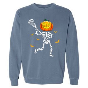 Pumpkin Skeleton Lacrosse Halloween Garment-Dyed Sweatshirt