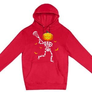 Pumpkin Skeleton Lacrosse Halloween Premium Pullover Hoodie