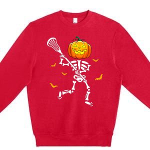 Pumpkin Skeleton Lacrosse Halloween Premium Crewneck Sweatshirt