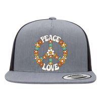 Peace Sign Love 60s 70s Groovy Hippie Theme Party Flat Bill Trucker Hat