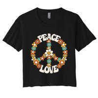 Peace Sign Love 60s 70s Groovy Hippie Theme Party Women's Crop Top Tee