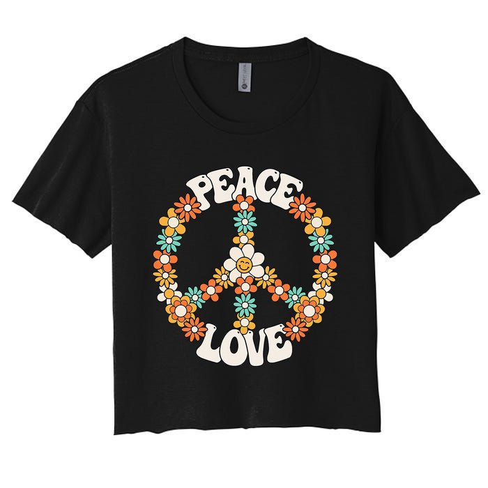 Peace Sign Love 60s 70s Groovy Hippie Theme Party Women's Crop Top Tee