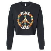 Peace Sign Love 60s 70s Groovy Hippie Theme Party Cropped Pullover Crew