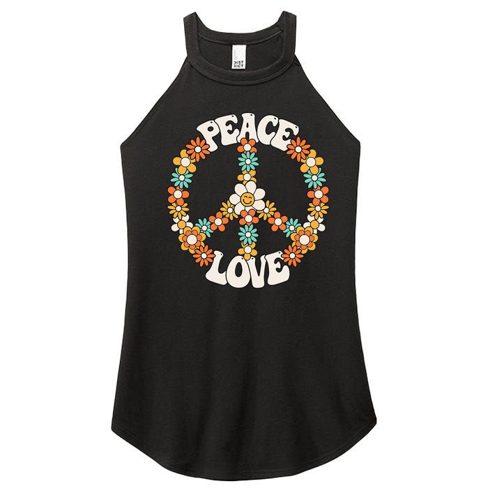 Peace Sign Love 60s 70s Groovy Hippie Theme Party Women's Perfect Tri Rocker Tank