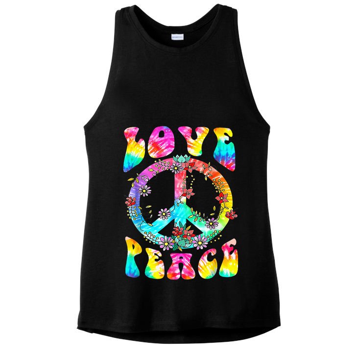 Peace Sign Love 60's 70's Tie Dye Hippie Costume Ladies PosiCharge Tri-Blend Wicking Tank