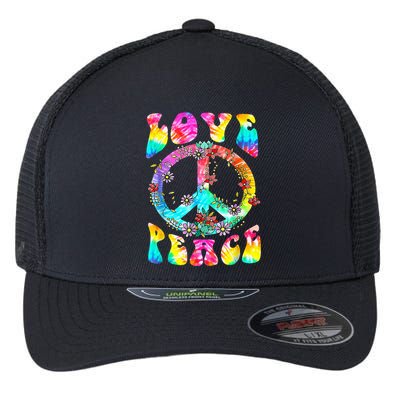 Peace Sign Love 60's 70's Tie Dye Hippie Costume Flexfit Unipanel Trucker Cap