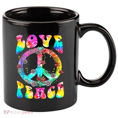 Peace Sign Love 60's 70's Tie Dye Hippie Costume 11oz C Handle Ceramic Mug
