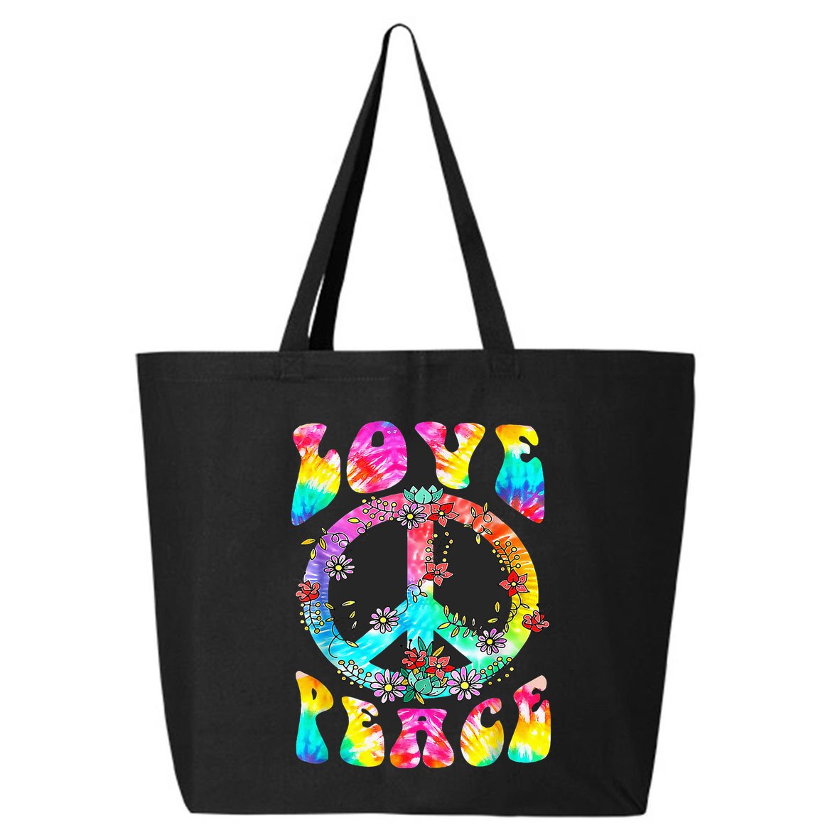 Peace Sign Love 60's 70's Tie Dye Hippie Costume 25L Jumbo Tote