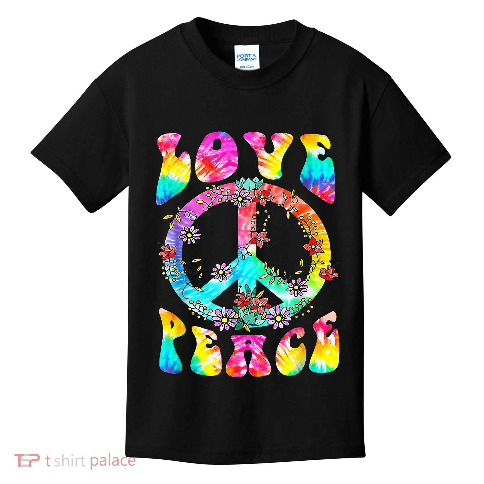 Peace Sign Love 60's 70's Tie Dye Hippie Costume Kids T-Shirt