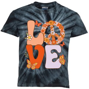 Peace Sign Love 60s 70s Groovy Hippie Theme Floral Funny Kids Tie-Dye T-Shirt