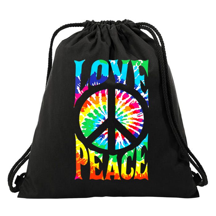 Peace Sign Love 60S 70S Tie Dye Hippie Costume Drawstring Bag