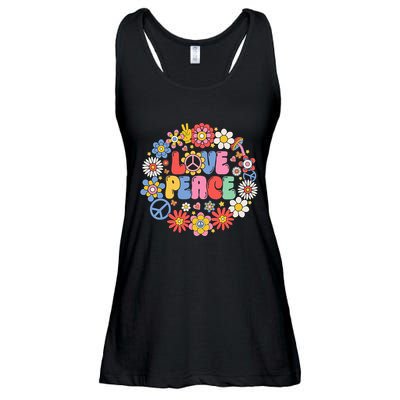 Peace Sign Love 60s 70s Love Peace Hippie Costume Ladies Essential Flowy Tank