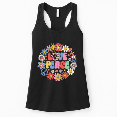 Peace Sign Love 60s 70s Love Peace Hippie Costume Womens Tank Top