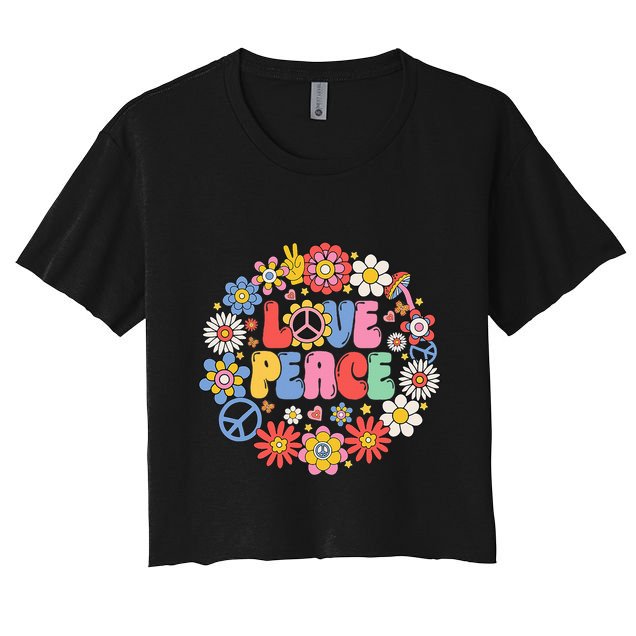 Peace Sign Love 60s 70s Love Peace Hippie Costume Crop Top