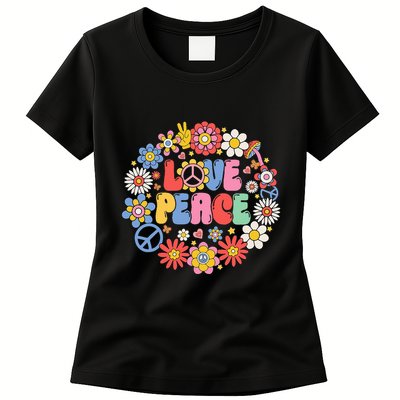 Peace Sign Love 60s 70s Love Peace Hippie Costume Womens T-Shirt