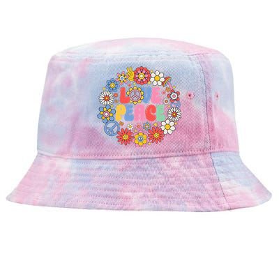 Peace Sign Love 60s 70s Love Peace Hippie Costume Tie-Dyed Bucket Hat