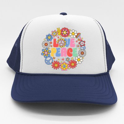 Peace Sign Love 60s 70s Love Peace Hippie Costume Trucker Hat