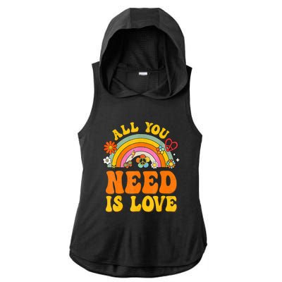 Peace Sign Love 60S 70 Hippie Groovy Vibes Halloween Costume Ladies PosiCharge Tri-Blend Wicking Draft Hoodie Tank