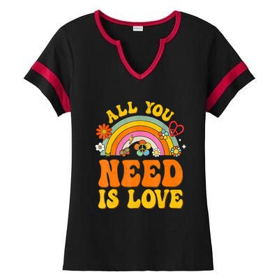 Peace Sign Love 60S 70 Hippie Groovy Vibes Halloween Costume Ladies Halftime Notch Neck Tee