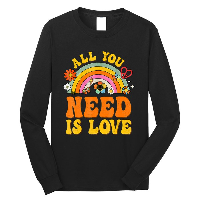 Peace Sign Love 60S 70 Hippie Groovy Vibes Halloween Costume Long Sleeve Shirt