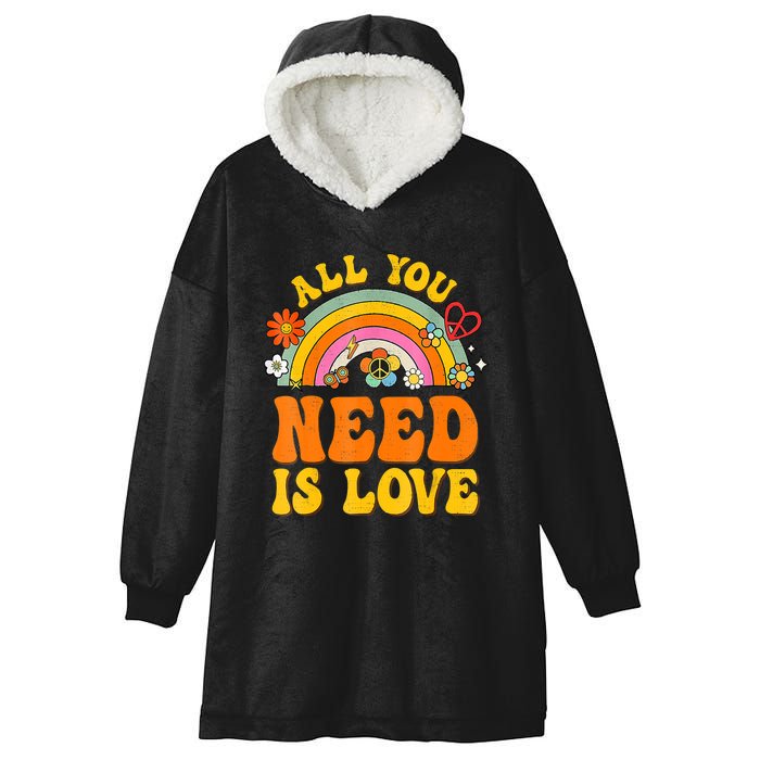 Peace Sign Love 60S 70 Hippie Groovy Vibes Halloween Costume Hooded Wearable Blanket