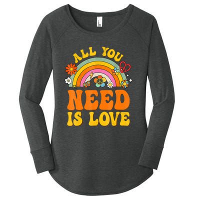 Peace Sign Love 60S 70 Hippie Groovy Vibes Halloween Costume Women's Perfect Tri Tunic Long Sleeve Shirt