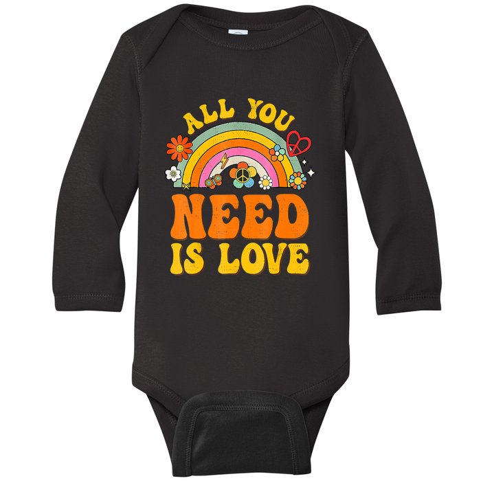 Peace Sign Love 60S 70 Hippie Groovy Vibes Halloween Costume Baby Long Sleeve Bodysuit