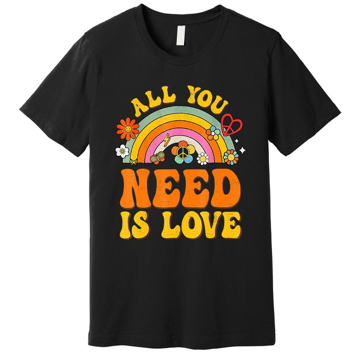 Peace Sign Love 60S 70 Hippie Groovy Vibes Halloween Costume Premium T-Shirt